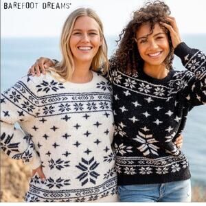 Barefoot Dreams Sweater Nordic Fair Isle White Size Large‎ Cozy Plush Winter